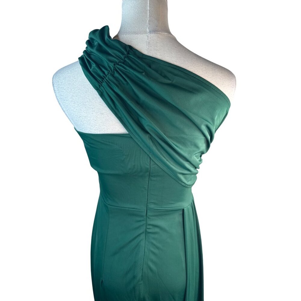 New Emerald Green Miss Ord Small One-Shoulder Draped Evening Gown Long Sleeve - Picture 11 of 16